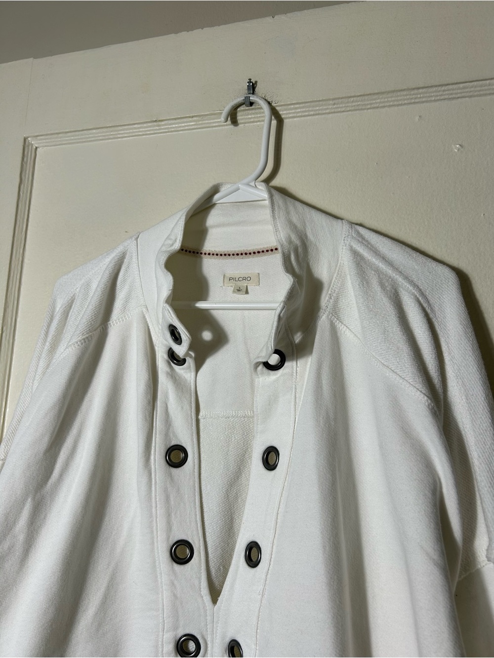 Anthropologie pilcro white grommet detail oversized sweatshirt womens L - Picture 4 of 10